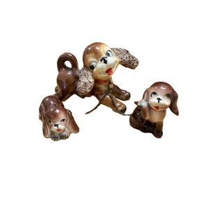 1950s Kitsch Dog & Puppies Orion Japan Anthropomorphic w/ Chain Spaniel MCM VTG